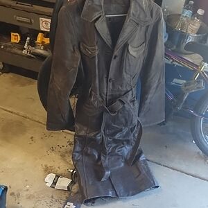 Men's Black Leather Trench Coat